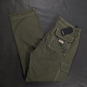 True Religion Ripstop Cargo Pants Kalamata Green White Stitch 32x32 34x32 36x32
